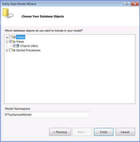 then select the views to be included in the model from the Choose Your Database Objects dialog 