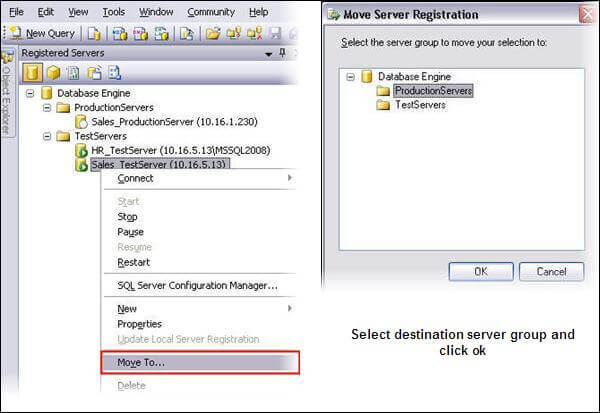  it can easily be done by selecting the "Move To..."option by right clicking on the registered server