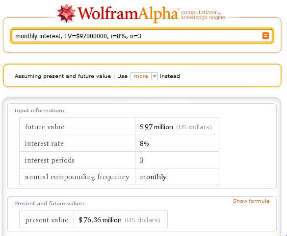 Asking Alpha for the present value of a payment works well