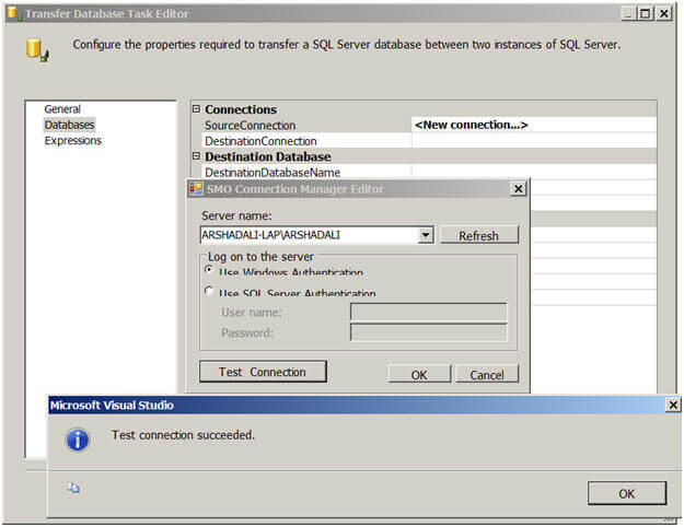 In the "Transfer Database Task Editor", select Databases on the left 