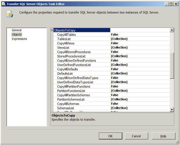 Depending on the SQL Server version, type of objects selection will vary