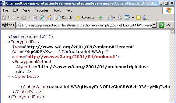 encrypt the entire contents of the SSIS package with your specified password
