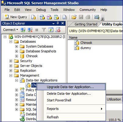 go to SQL Server Management Studio, right click on the Data-tier application, then select Upgrade Data-tier Application