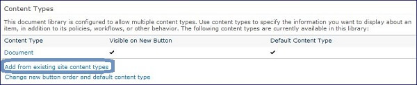  click Add from existing site content types