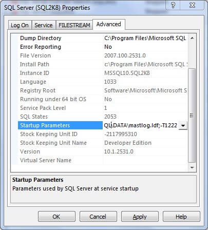 set the -T startup parameter using the Advanced tab of the SQL Server Properties window