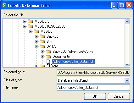 open the Locate Databases Files window