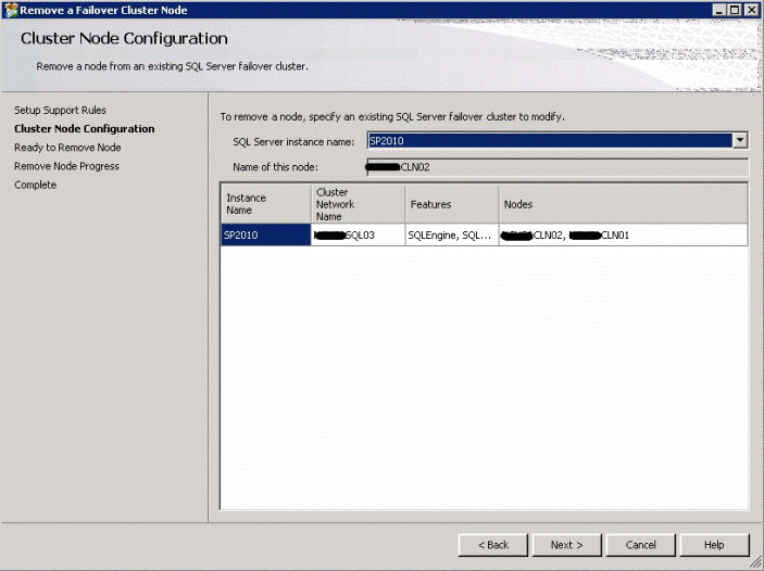 uninstall the SP2010 instance which has two clustered nodes cln01 and cln02