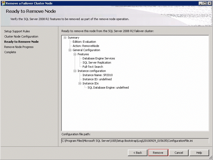 remove the SQL Server clustered instance on this node