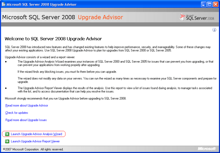 SQL Server 2008 Upgrade Advisor