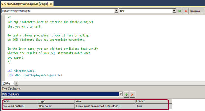 use the RowCount test condition and specify 4 in the Properties window for total row count