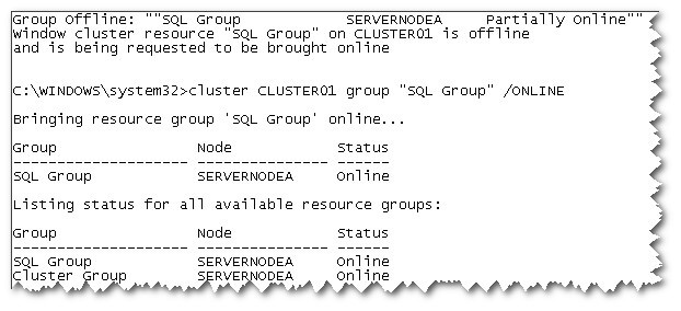 Sample Execution Output for Partially Online Resource Group
