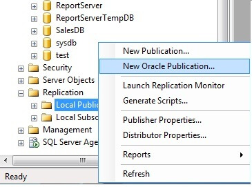 in ssms you can create and oracle publisher