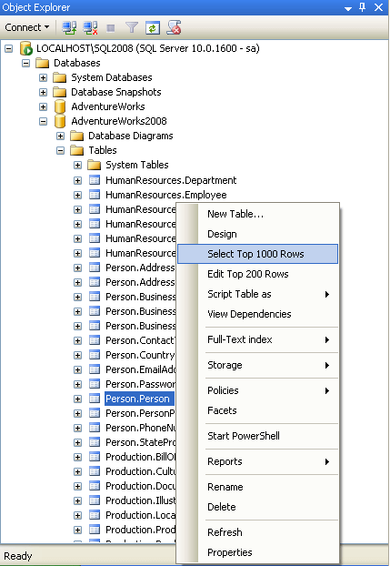 in sql server 2008 management studio you can only select the top 100 rows