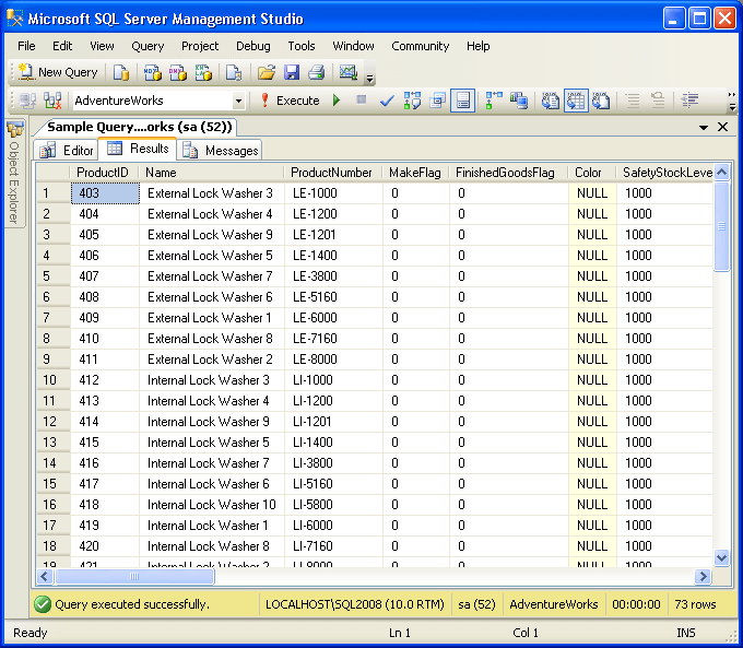 sample output in ssms 