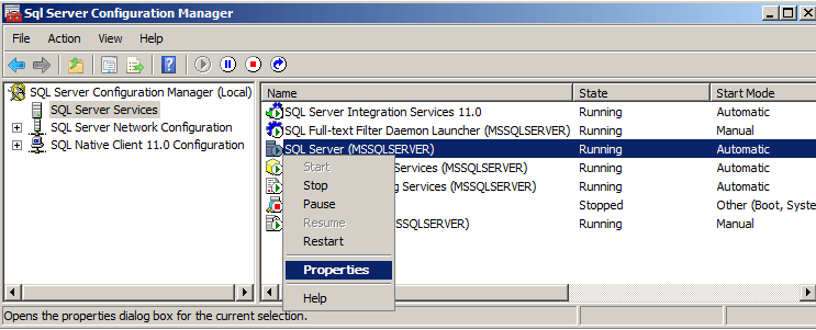 click sql server services