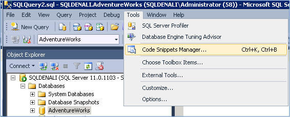 from the tools menu in ssms