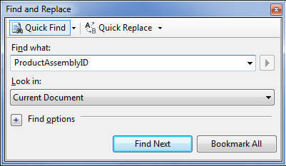 using the quick find dialog box