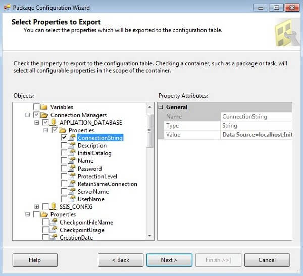 select ssis _config as the connection