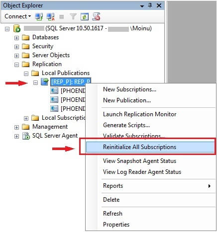 sql reinitialize all subscriptions