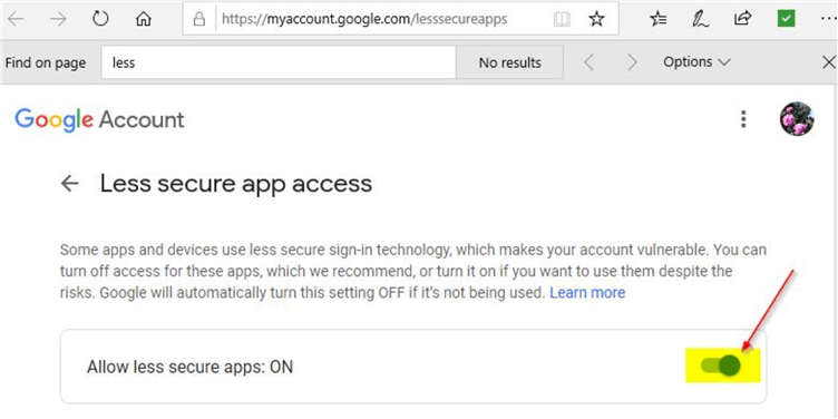 enable gmail allow less secure apps