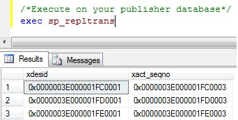 Output of  sp_repltrans when run on publisher database