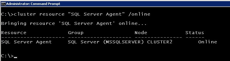 cluster.exe Bring the SQL Server Agent Resource Online