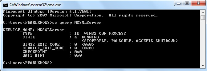 windows system 32 sc query mssqlserver