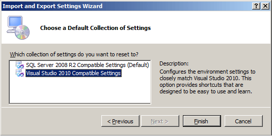 ssms choose default collection for keyboard settings