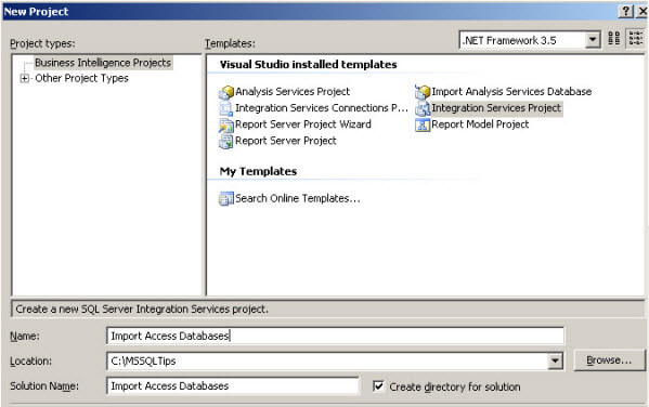 Create a SSIS project