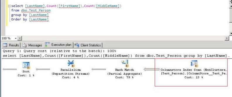 sql server query plan for columnstore query