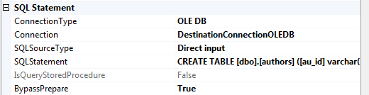 Create Table in the SSIS package