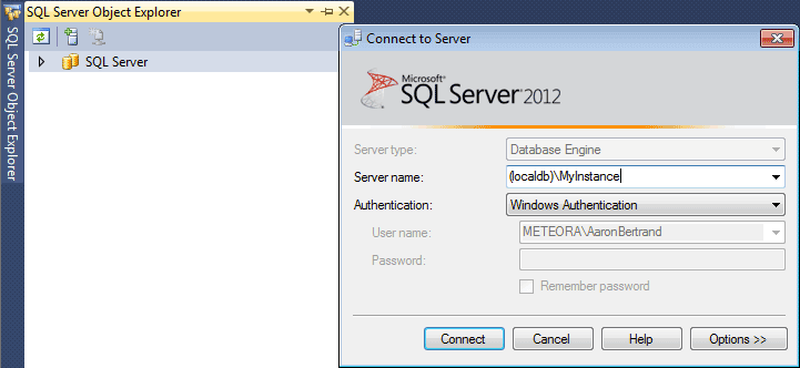 SQL Server Data Tools - Connect to Server