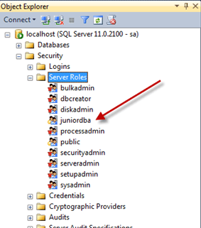 In SSMS, you can now see your new Server Role: