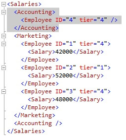 Let's populate the Accounting node with a new Employee node, which should include node attributes (ID, tier): 