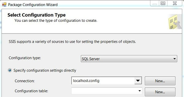 Click Add and specify SQL Server as the configuration type 