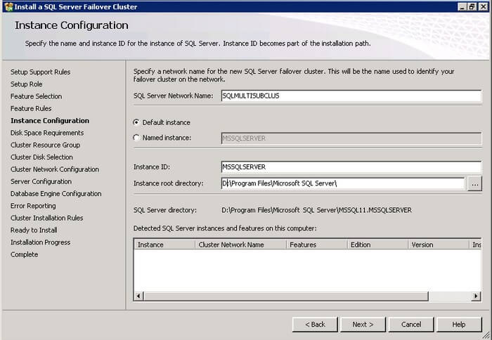 SQL Server 2012 Instance Configuration Dialog Box.