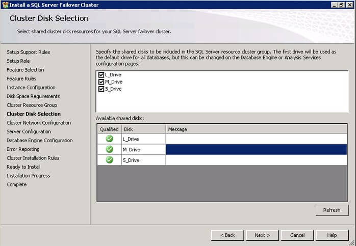 select the available disk groups that are on the cluster for SQL Server 2012 to use