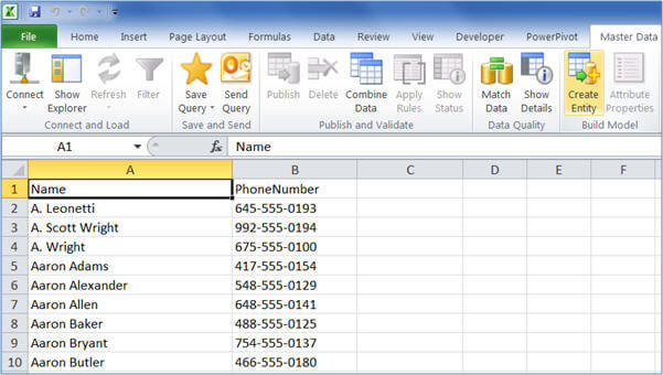 Creating MDS entity from MS-Excel add-in of Master Data Services
