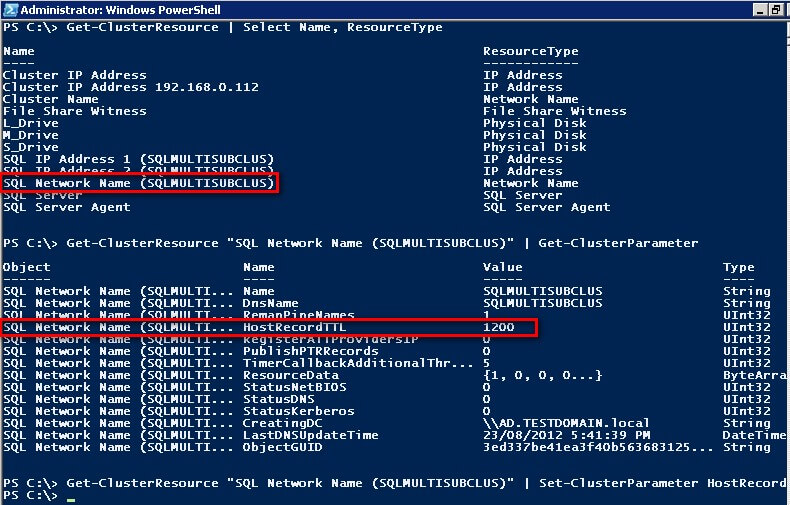 Tuning the SQL Server Failover Cluster Instance DNS Settings