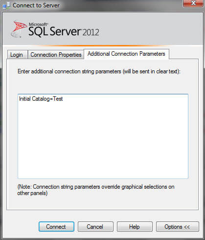SQL Server Management Studio Additional Connection Parameters