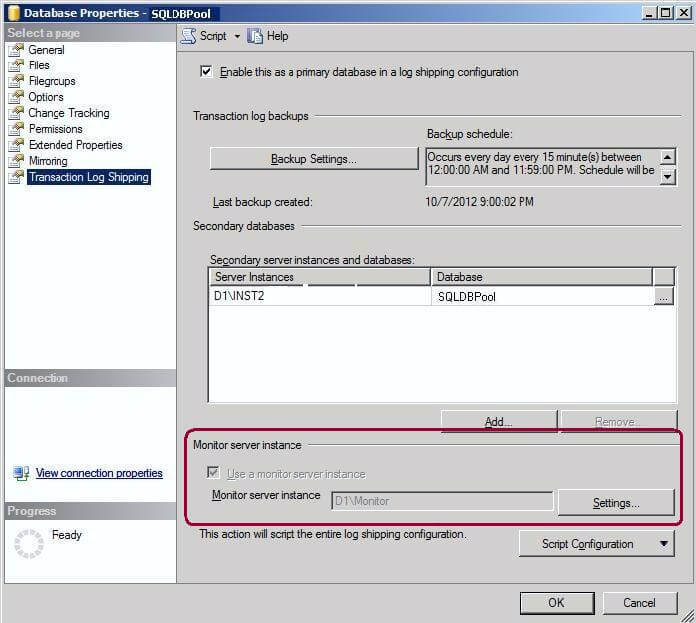 Verify SQL Server Log Shipping Monitoring is enabled 