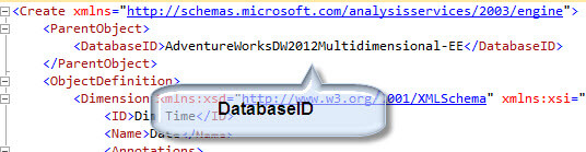Change the xmla code to have the correct DatabaseID