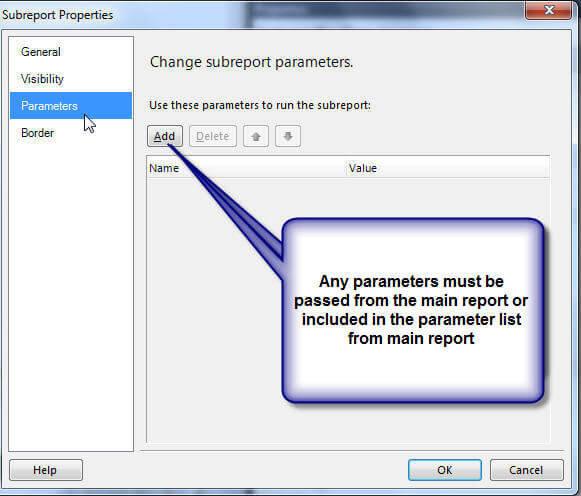 subreport parameters