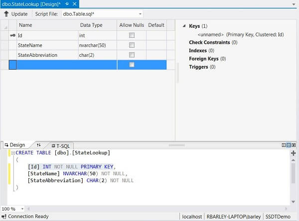 the appropriate T-SQL will be added to the T-SQL tab, and you will have to complete the definition of the object in the T-SQL tab