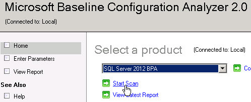 Launch the SQL 2012 BPA through the Microsoft Baseline Configuration Analyzer