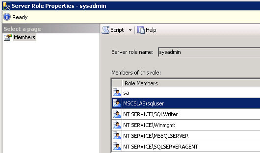 The login needs to be an explicit member of the sysadmin role