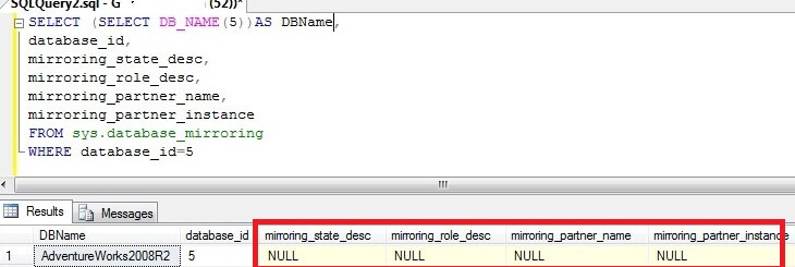 Check Mirroring status after breaking mirroring configuration