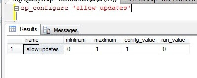 EXEC sp_configure 'allow updates'