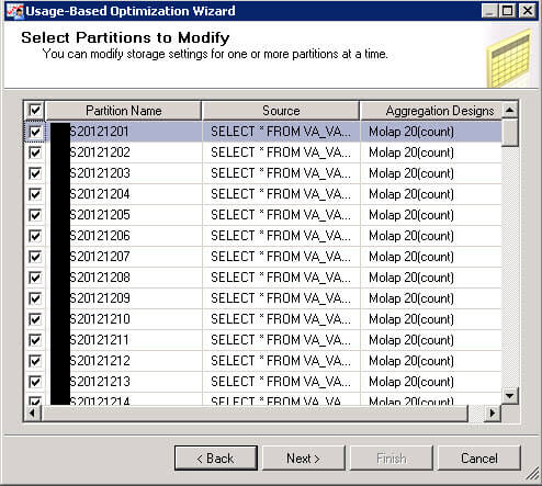 Select the partitions used for analysis