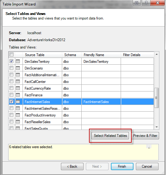 Table Import Wizard to Select Tables and Views